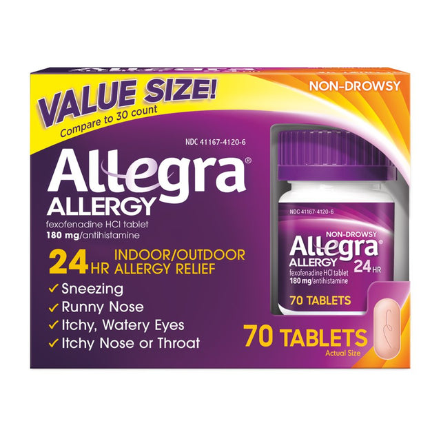 Allegra Adult 24 Hour Non-Drowsy Antihistamine Allergy Relief Medicine 180Mg Tablets 70Ct