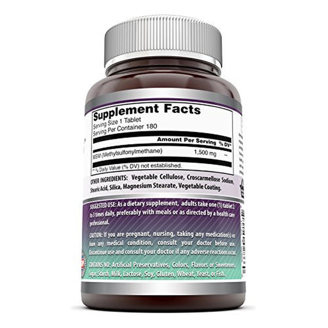 Amazing Formulas MSM 1500Mg 180 Tablets - Helps to Protect & Rebuilt Connective Tissues, Supports Joint & Bone Health and Healthy Aging