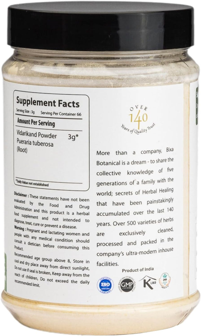 Indian Kudzu Root Powder (Pueraria Tuberosa/Vidarikand), Promotes Muscle Mass, Strength & Weight Gain by Bixa Botanical - 7 Oz (200G)