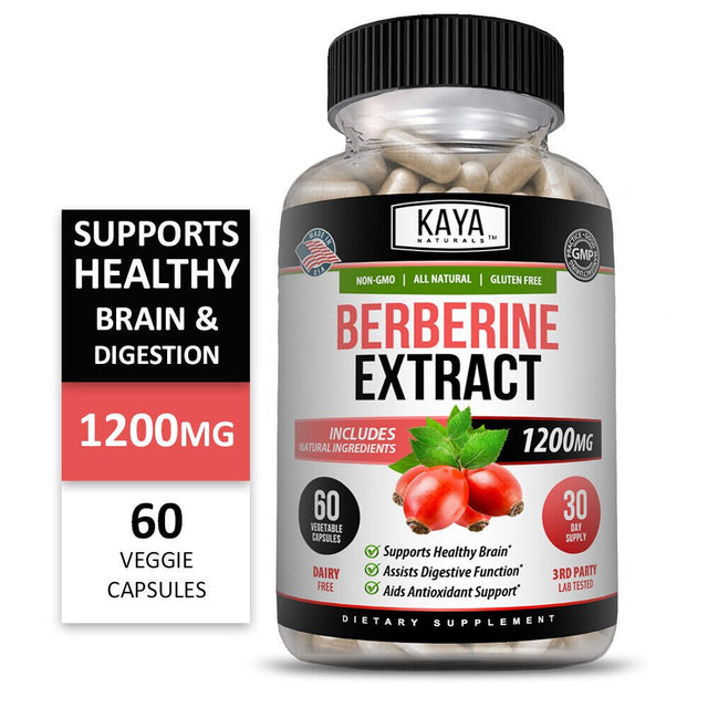 Kaya Naturals Premium Berberine Hcl Extract 1200Mg, Healthy Cholesterol, Anti-Inflammatory