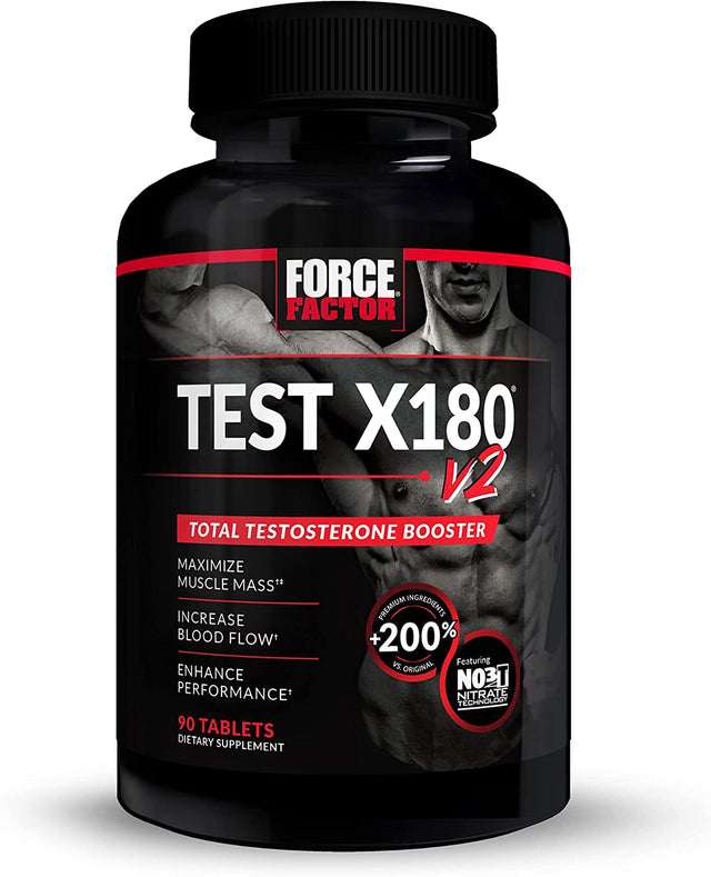 FORCE FACTOR Test X180 V2, 3-Pack, Testosterone Booster for Men, Testosterone Supplement with Testofen and NO3-T Nitrates to Build Muscle, Increase Nitric Oxide, and Enhance Performance, 270 Tablets