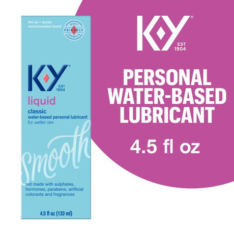 K-Y Liquid Lube, Personal Lubricant, NEW Water-Based Formula, Safe for Anal Use, Safe to Use with Latex Condoms, for Men, Women and Couples, Body Friendly 4.5 FL OZ