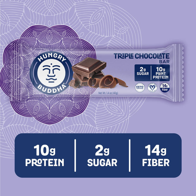HUNGRY BUDDHA Bars - Plant Based Protein Bars - Vegan Nutrition Bars - Low Sugar Healthy Snacks - Gluten Free Snack Bars - Peanut Free - Protein Bar - Keto Bar - 12 Count [Triple Chocolate]