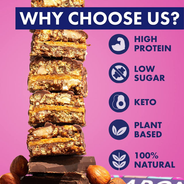 Adonis Hazelnut Crunch & Cocoa High Protein Keto Bars (16X45G Bars) | Vegan & Keto-Friendly | 100% Natural Keto Snacks | Sugar Free, Palm Oil Free | Low Sugar, Low Calorie & Low Carb for Weight Loss