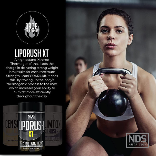 NDS Nutrition Maximum Strength Weight Loss - Decrease Appetite and Energy Booster - Glutamine, L-Carnitine, and CLA (Liporush XT 60 Capsules, Censor 90 Softgels, and Slim-Tox 90 Capsules)