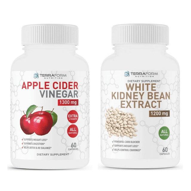 All Natural Weight Loss Supplement Stack - Apple Cider Vinegar Capsules – 1250Mg – White Kidney Bean Extract – 1200Mg - Weight Loss & Fat Prevention for Women & Men – US Made - 1 Month