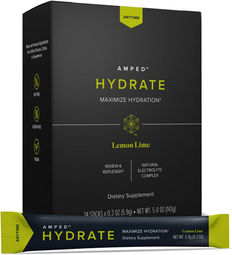 Isagenix Amped Hydrate - a Superfruit Blend with Electrolytes to Refresh and Replenish - Convenient Individual Serving Sticks - 24 Servings - Lemon Lime Flavor