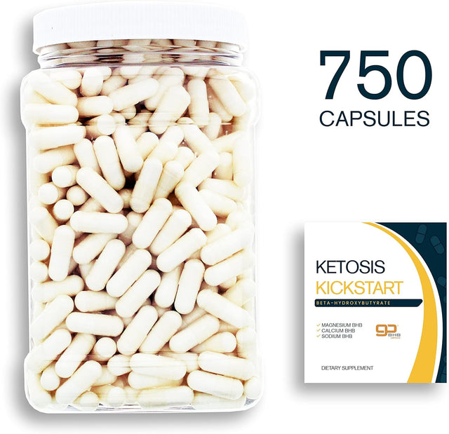 Ketosis Kickstart - 750 CT Beta-Hydroxybutyrate Salts for Ketogenic Diet in a Clear Square Grip Jar
