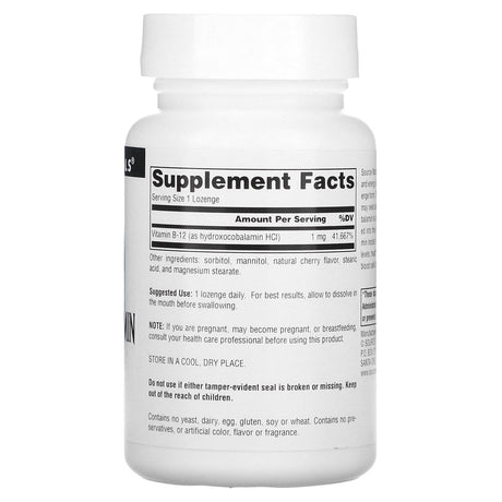 Hydroxocobalamin, Vitamin B12, Cherry , 1 Mg, 120 Lozenges, Source Naturals