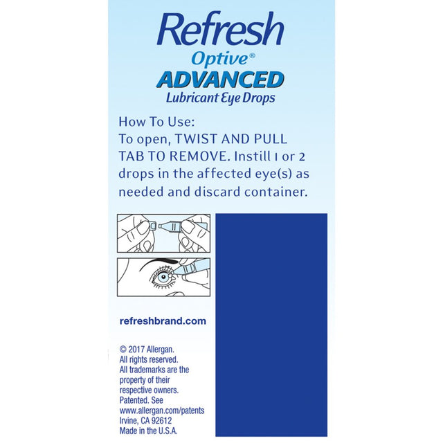 Refresh Optive Advanced Lubricant Eye Drops Preservative-Free Tears, 0.4 Ml, 30 Count