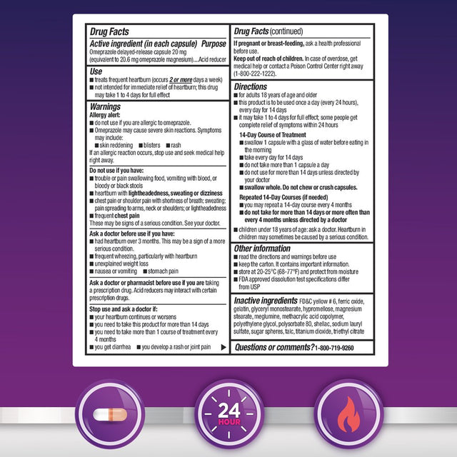 Equate Omeprazole Delayed Release Mini Capsules 20 Mg, Frequent Heartburn Medicine, 42 Count