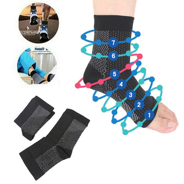 JFY Ankle Compression Sleeve - Open Toe Сompression Socks for Swelling, Plantar Fasciitis, Sprain, Neuropathy - Nano Brace for Women and Men