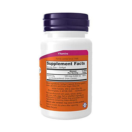 NOW Foods Supplements, Vitamin D-3 5,000 IU, High Potency, Structural Support*, 240 Softgels