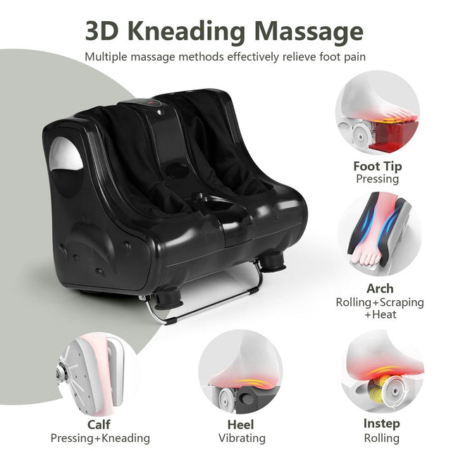 Gymax Foot & Calf Massager W/ Heat Vibration Deep Kneading Shiatsu Foot Massage Machine