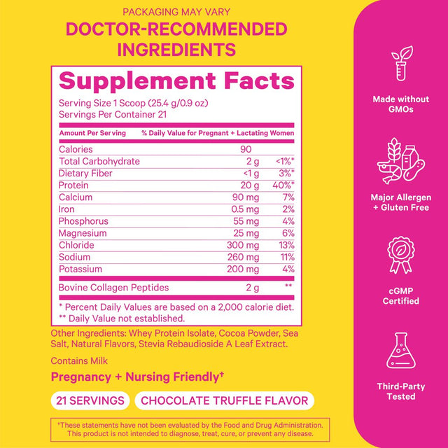 Pink Stork Pregnancy + Nursing Protein: Chocolate Protein Powder for Prenatal and Postnatal Support, Whey Protein with Collagen, 21 Servings