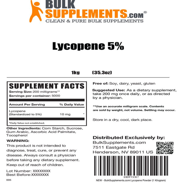 Bulksupplements.Com Lycopene Powder Antioxidants Supplement - Nutritional Supplements - Prostate Supplements for Men - Prostate Supplement (1 Kilogram)