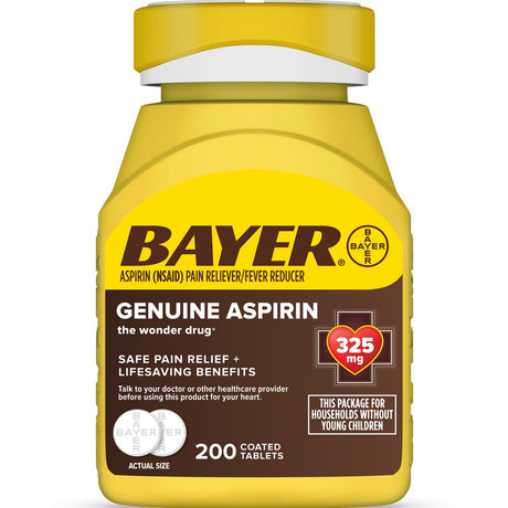 Genuine Bayer Aspirin Pain Reliever/Fever Reducer Coated Tablets, 325 Mg, 200 Count