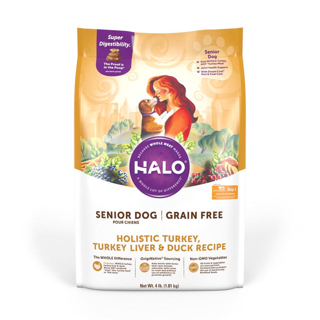 Halo Purely for Pets Duck, Liver and Turkey Flavor Dry Dog Food, 4Lbs. Bag