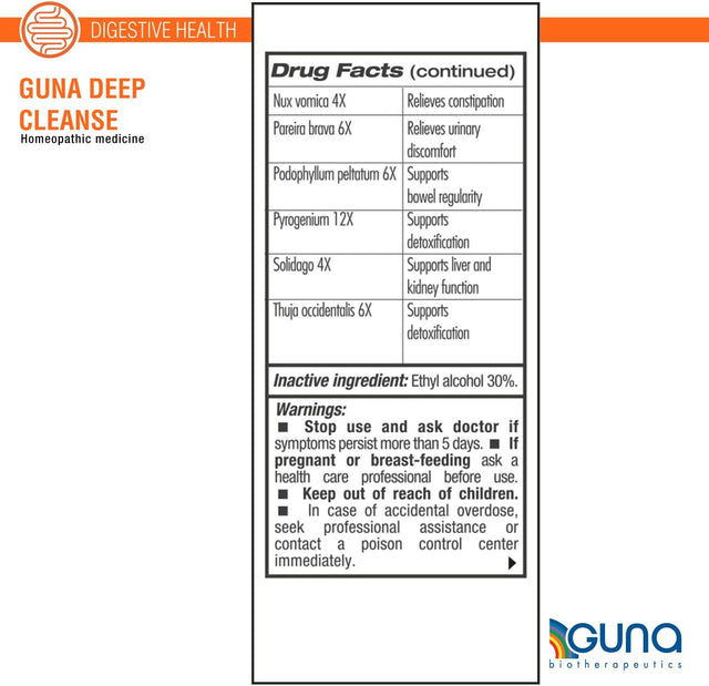 Guna Deep Cleanse Homeopathic All Natural Systemic Body Cleansing, Toxin Release, Liver and Kidney Support and Detoxification - 1 Ounce