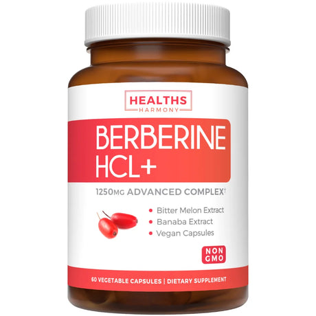 Healths Harmony Berberine HCL 500Mg with Bitter Melon & Banaba - Blood Sugar Support Supplement with AMPK Metabolic Activator, 60Ct