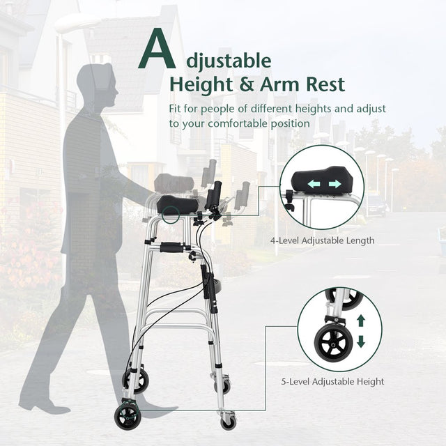 Gymax Folding Standard Walker Adjustable Rehabilitation Auxiliary Walking Frame