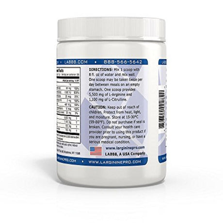 L-ARGININE PRO Powder Jars - 5500Mg L-Arginine, 1100Mg L-Citrulline Cardio Health (Grapeberry, 1 Jar)