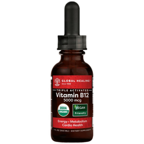 Global Healing Liquid Vitamin B12, Organic Energy Supplement Drops, 5000Mcg, 1 Fl Oz