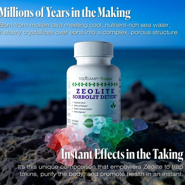 Full Body Detox Cleanse - 240 Zeolite Capsules Supplements Sorbolit by Todicamp - Colon Cleanse - Liver Cleanse Detox & Repair - Ultra Fine 1-2
