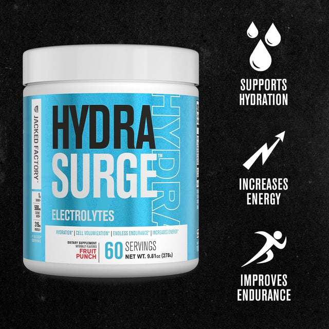 HYDRASURGE Electrolyte Powder - Hydration Supplement with Key Minerals, Himalayan Sea Salt, Coconut Water, More - Keto Friendly, Sugar Free & Naturally Sweetened - 60 Servings, Refreshing Fruit Punch