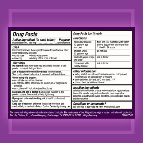 Allegra Adult 24 Hour Non-Drowsy Antihistamine Allergy Relief Medicine 180Mg Tablets 70Ct