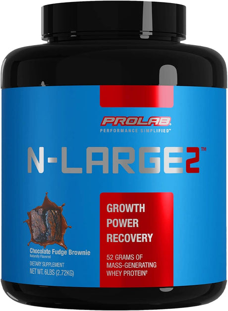 Prolab N-Large2 Mass Gainer - Powerful Mass Gaining Support Formula - Promotes Muscle Size, Growth, and Recovery - New (Chocolate Fudge Brownie, 6 LB)