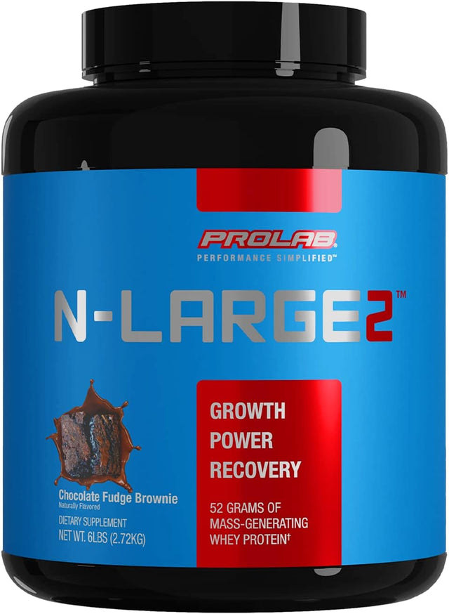 Prolab N-Large2 Mass Gainer - Powerful Mass Gaining Support Formula - Promotes Muscle Size, Growth, and Recovery - New (Chocolate Fudge Brownie, 6 LB)