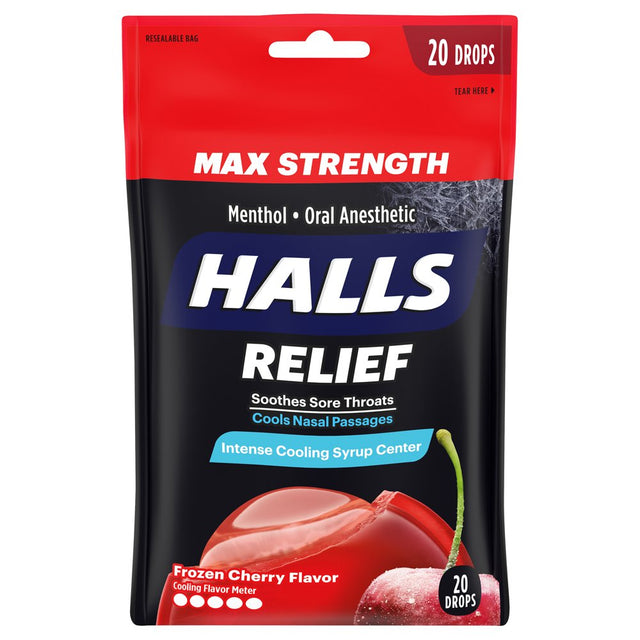 Halls Max Strength Relief Frozen Cherry Flavor Drops, 20 Count