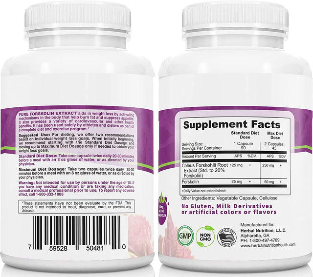 Forskolin for Weight Loss, 250Mg-500Mg Max Strength Forskolin Three 90 Count Bottles, 20% Extract of Pure Forskolin, Ideal Diet and Athletes Formula, Promotes Lean Body Mass and Weight Loss