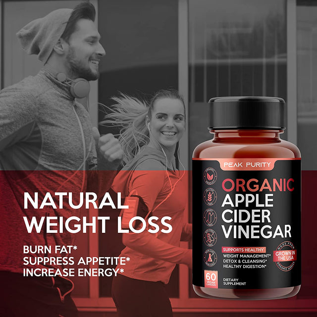 100% Organic Raw Apple Cider Vinegar Capsules - Natural Detox Gut Cleanse & Healthy Digestion - Tasteless & Easy to Swallow - Extra Strength ACV Pills - 1000 Mg