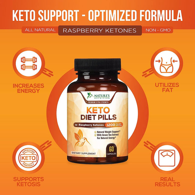 Keto Pills 1200Mg - Advanced Support Lean Keto Diet Pills - Use Fat for Energy & Focus in Ketosis - Ultra Fast Prime Keto Supplement for Women & Men - Nature'S Optimal Max Keto - 60 Capsules