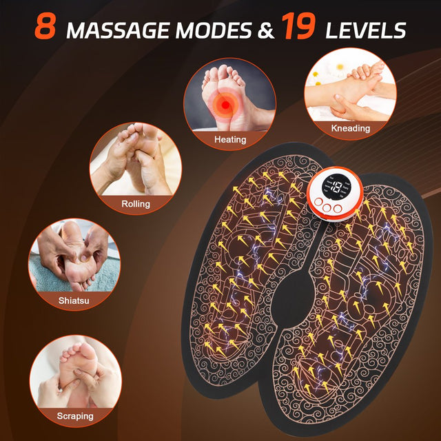 Kekoy EMS Foot Massager for Neuropathy with Remote Control,Electric USB Rechargeable Foot Massage Mat with 8 Modes 19 Intensity for Pain Relief, Black