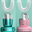 Hellopharma 3D Ultra Whitening Toothbrush, U-Shaped Toothbrush with Wireless Charging Station- Pink