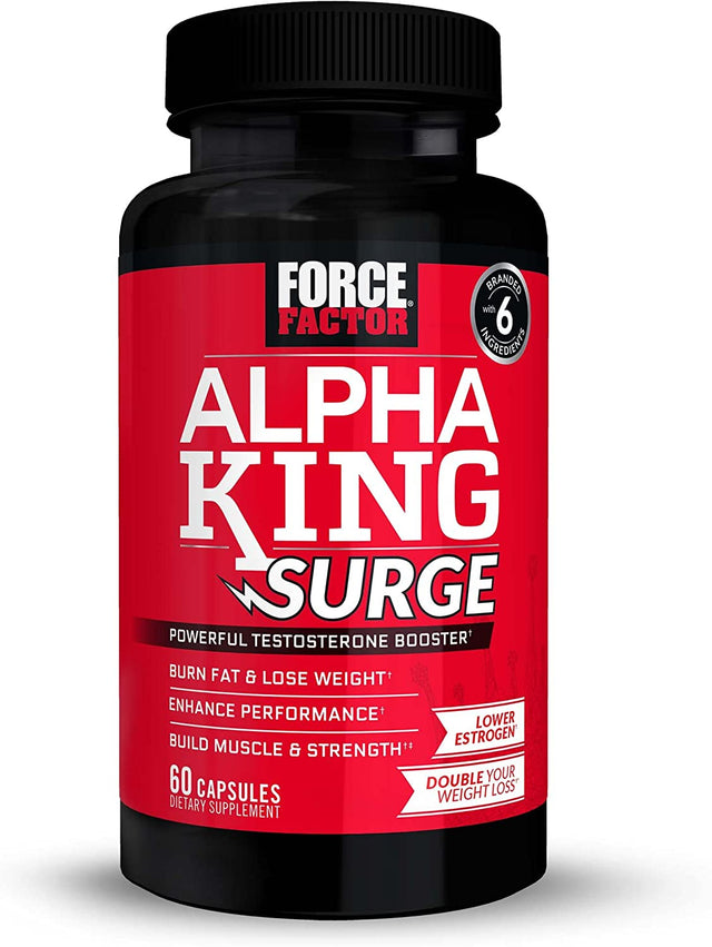 FORCE FACTOR Alpha King Surge Testosterone Booster for Men, Testosterone Supplement to Help You Build Muscle and Strength, Burn Fat, Lose Weight, Lower Estrogen, and Enhance Performance, 60 Capsules