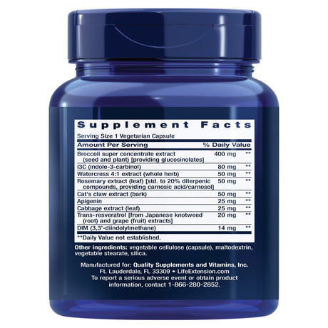 Life Extension Triple Action Cruciferous Vegetable Extract & Resveratrol – Veggie Food Based Formula Supplement for Cellular Protection Support & Hormone Balance – Gluten Free – 60 Capsules