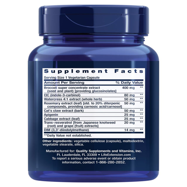 Life Extension Triple Action Cruciferous Vegetable Extract & Resveratrol – Veggie Food Based Formula Supplement for Cellular Protection Support & Hormone Balance – Gluten Free – 60 Capsules