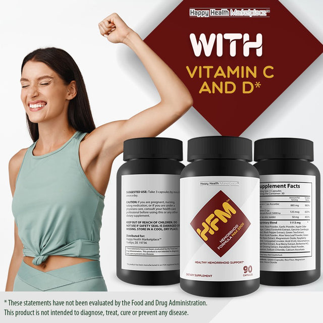 HFM Hemorrhoid Formula Max 2000 - Natural Hemorrhoid Support Supplement - Help Improve Circulation and Reduce Swelling for Discomfort Relief - Support Colon Health & Strain-Free Bowel Movements
