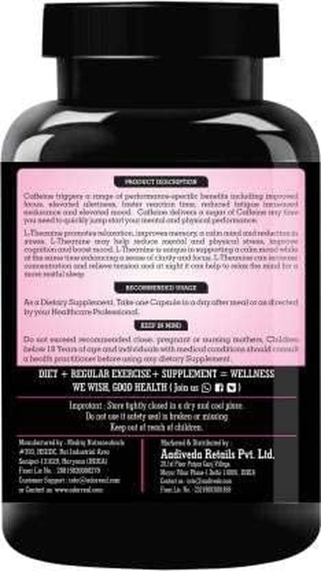 Adorreal L-Caffeine L-Theanine for Support Metabolism & Performance 120 Capsules