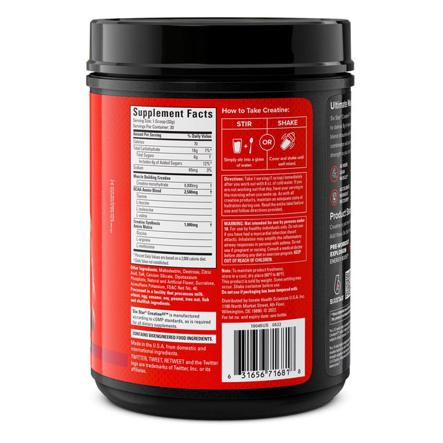 Six Star Pro Nutrition Creatine X3 BCAA Amino Acid Blend Powder, Fruit Punch, 2.18 Lbs, 30 Servings