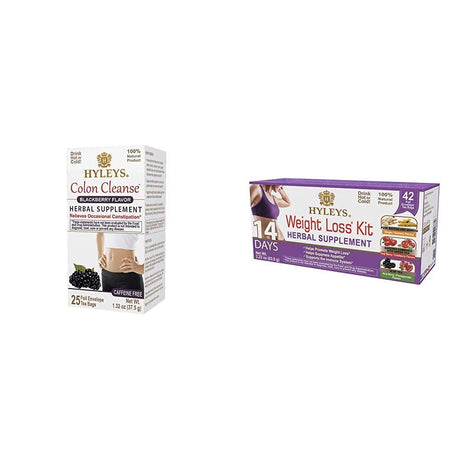 Hyleys Colon Cleanse Blackberry (1 Pack) and Hyleys 14 Day Weight Loss Tea - 42 Tea Bags (1 Pack)
