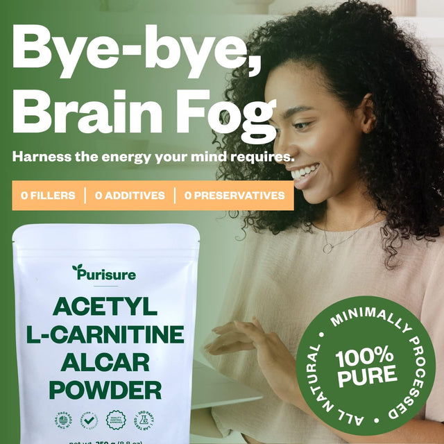 Acetyl L-Carnitine Powder, 250G, ALCAR Powder, Amino Acid Supplement, Acetyl L-Carnitine Supplement for Better Cognitive Performance and Muscular Endurance, Gluten Free, Non-Gmo, 500 Servings
