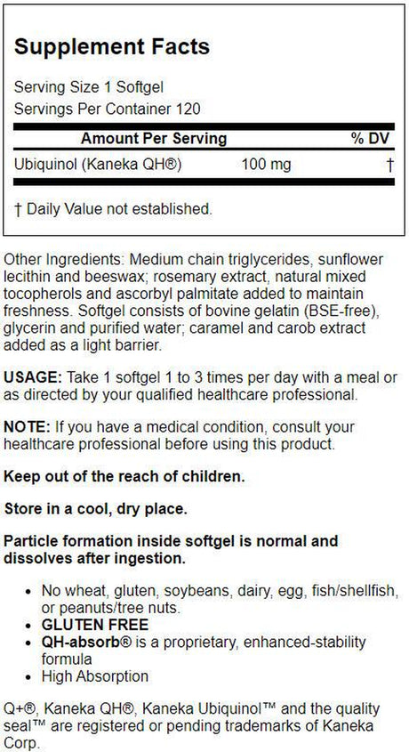 Jarrow Formulas Ubiquinol, Qh-Absorb, Max Absorption, 100 Mg, 120 Softgels