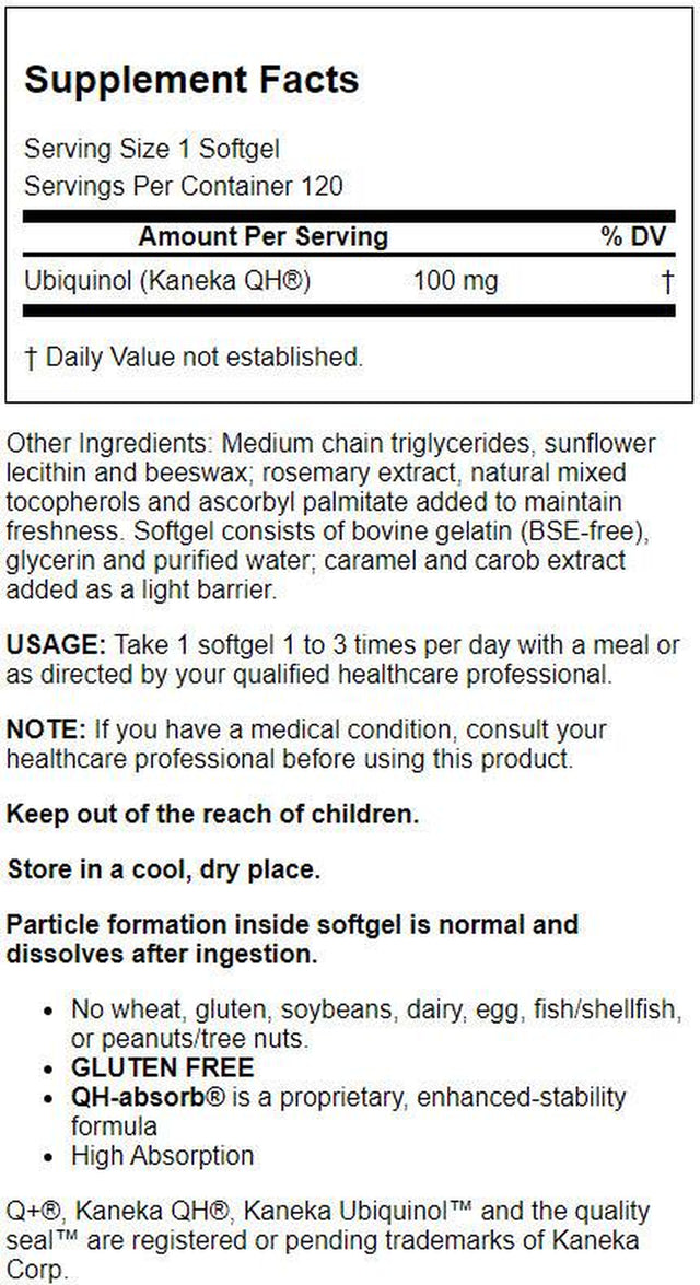 Jarrow Formulas Ubiquinol, Qh-Absorb, Max Absorption, 100 Mg, 120 Softgels