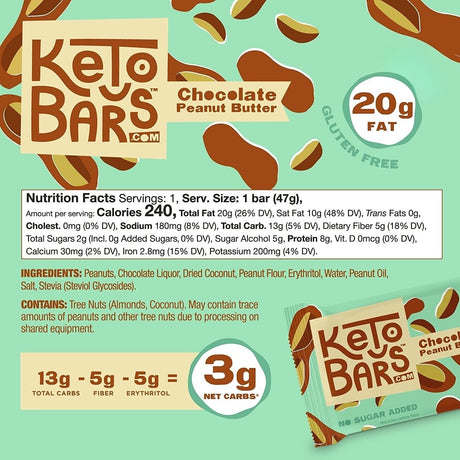 KETO BARS : the Original High Fat, Low Carb, Ketogenic Bar. Gluten Free, Homemade with Simple Ingredients. [Chocolate Peanut Butter, 10 Pack]