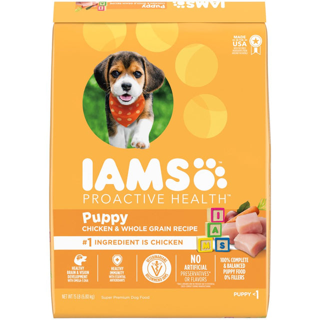 IAMS Proactive Health Chicken and Whole Grain Recipe Dry Dog Food for Puppies, 15 Lb Bag